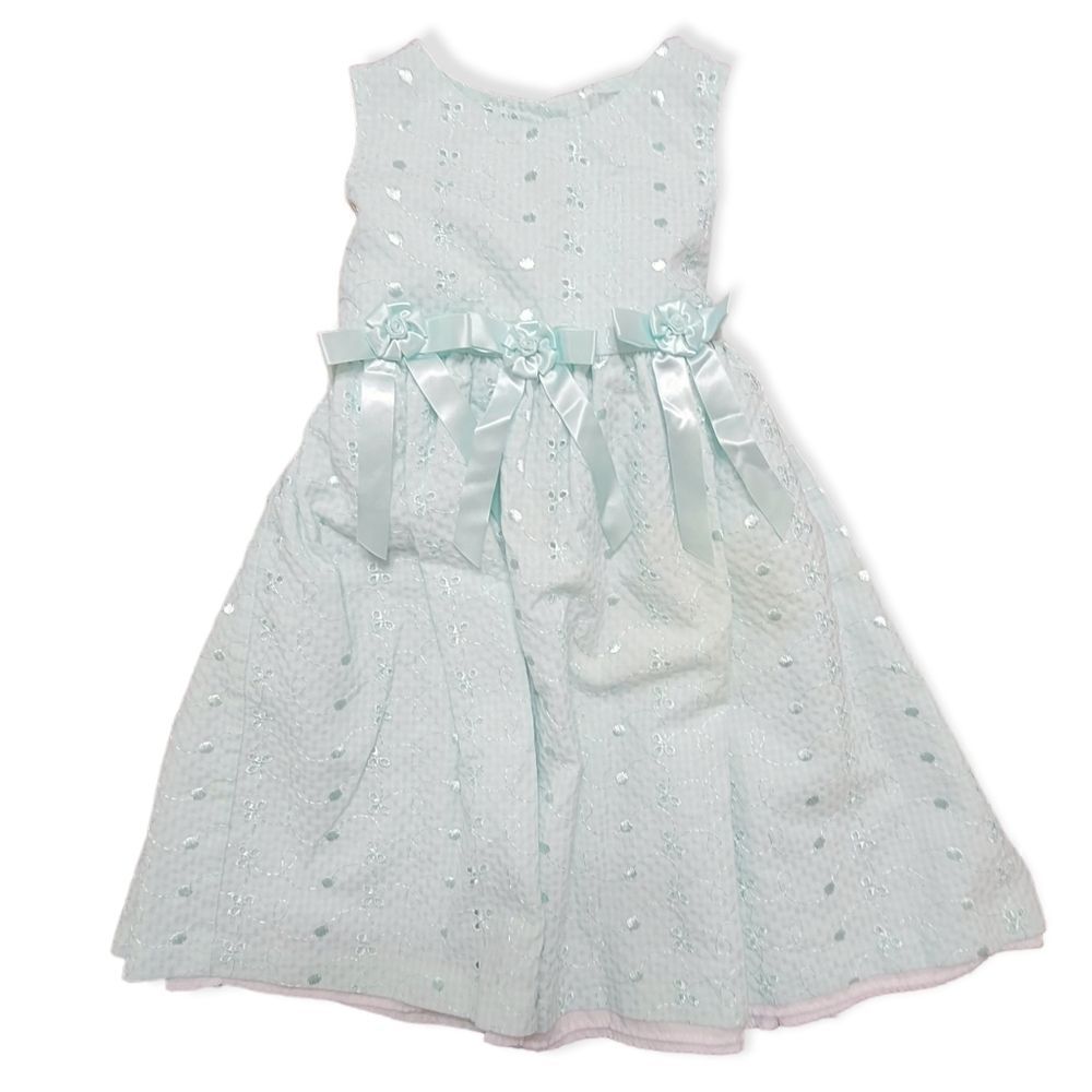 Pastel teal seersucker eyelet dress